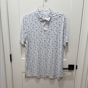 Peter Millar Featherweight Men's White and Blue Boat and Lighthouse Pattern